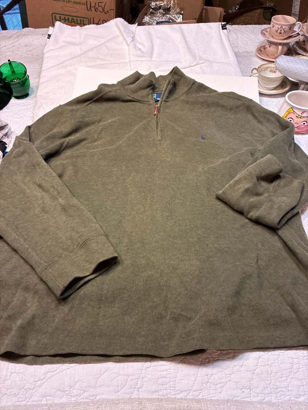 Polo Ralph Lauren Men's Olive Green 1/4 Zip Pullover Sweater